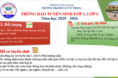THÔNG BÁO TUYỂN SINH LỚP 1, LỚP 6  NĂM HỌC  2025-2026